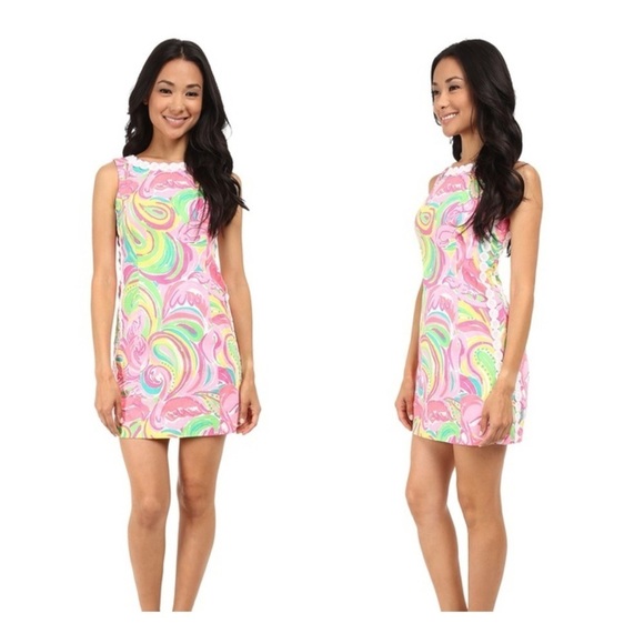 Lily Pulitzer Pink Print All Nighter Sleeveless Lace Trim Mila Shift Dress Sz 00 - Picture 1 of 13